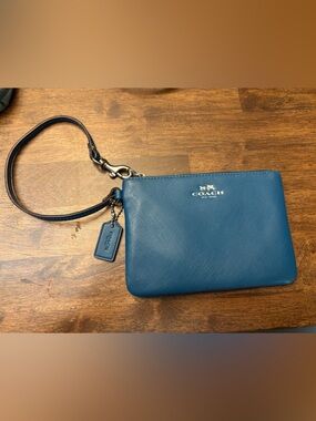 Coach Blue Saffiano Leather Wristlet with Detachable Strap